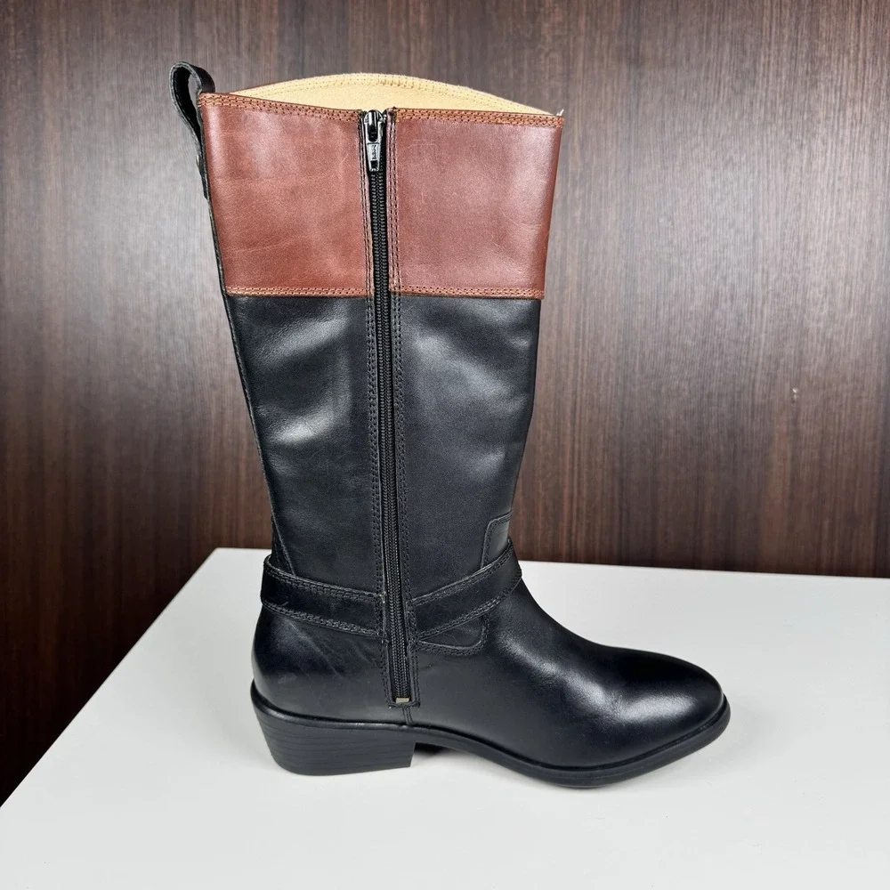 Frye Boots Girls Black Brown Leather Melissa 2 Tone Harness Zip Riding Youth 3.5